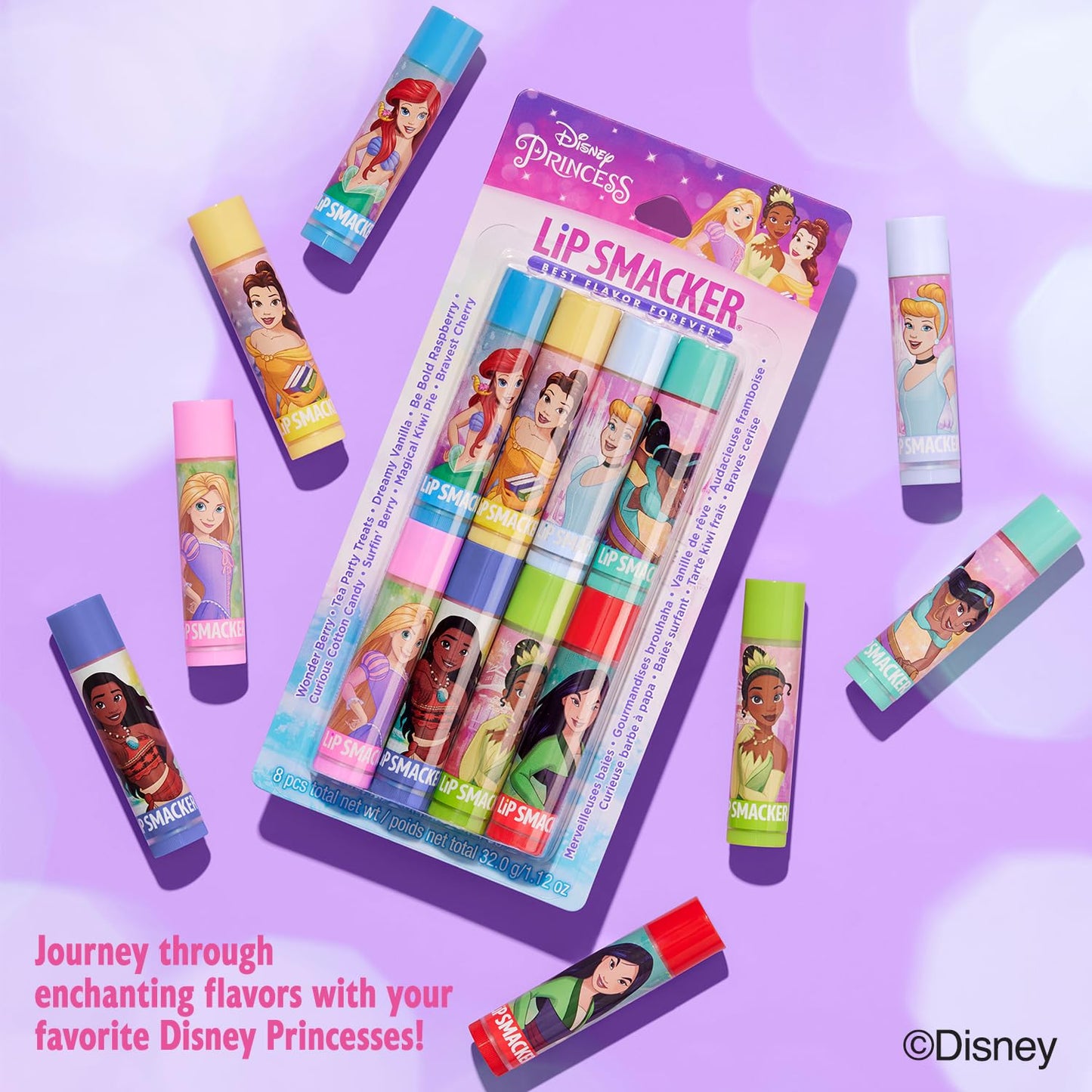 Lip Smacker Disney Princess Flavored Lip Balm Party Pack, 8 Pcs, 32.0g