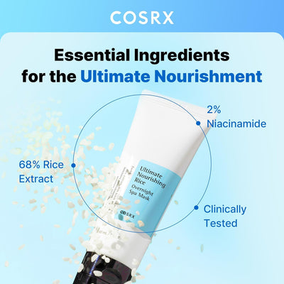 COSRX Ultimate Nourishing Rice Overnight Spa Mask, Paraben Free, Niacinamide, Rice Extract, For All Types Of Skin, 60ml