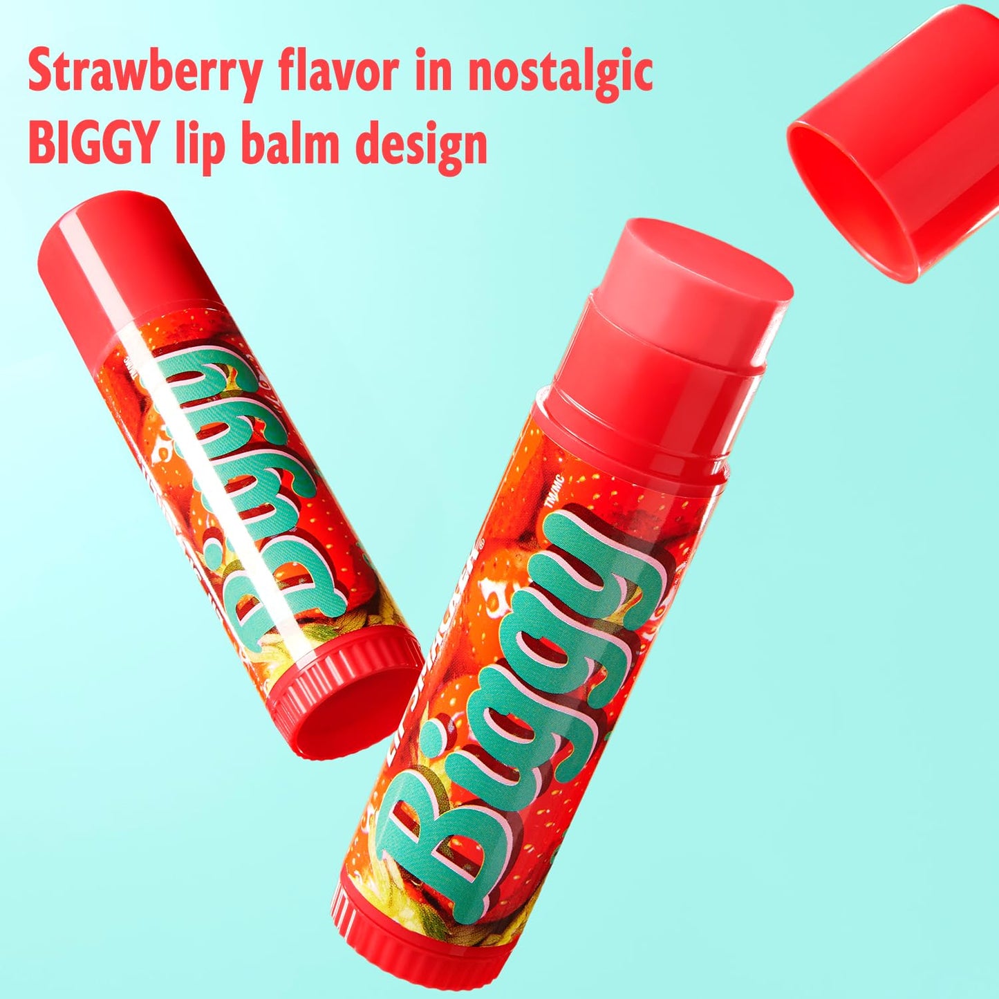 Lip Smacker Biggy Lip Balm, Nostalgic Flavor, Ultra-Moisturizing &amp; Hydrating, Clear Glossy Finish - Strawberry, 17g