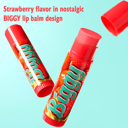 Lip Smacker Biggy Lip Balm, Nostalgic Flavor, Ultra-Moisturizing &amp; Hydrating, Clear Glossy Finish - Strawberry, 17g