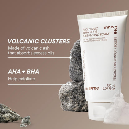 Innisfree Volcanic BHA Pore Cleansing Foam, Glycolid + Salicylic Acid, Paraben & Sulfates Free, For Combination & Oily, 150g