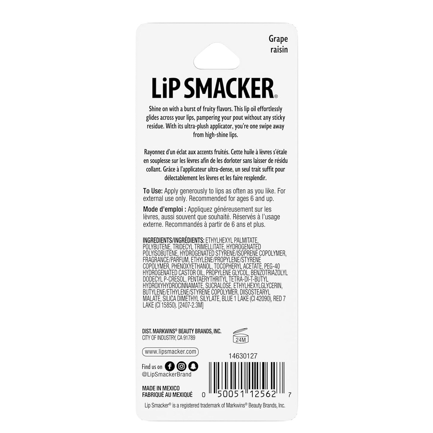 Lip Smacker Fruit Glaze Lip Oil, Ultra-Hydrating &amp; Moisturizing with High-Shine Finish, Grape, 6.35ml