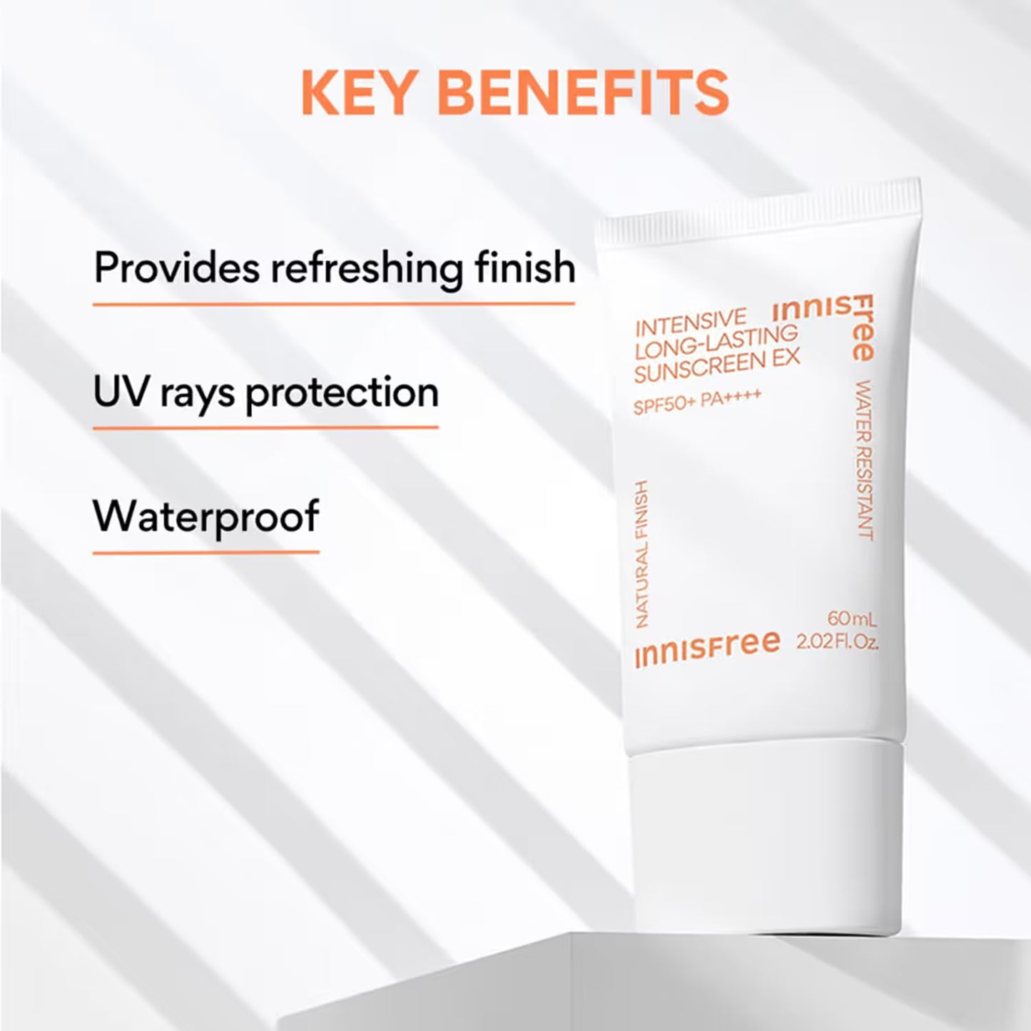 Innisfree Intensive Long-Lasting Sunscreen Ex, Vegan, Water Resistant, SPF50+ PA+++ 60ml
