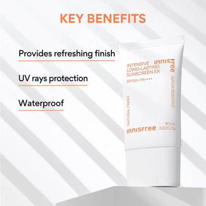 Innisfree Intensive Long-Lasting Sunscreen Ex, Vegan, Water Resistant, SPF50+ PA+++ 60ml