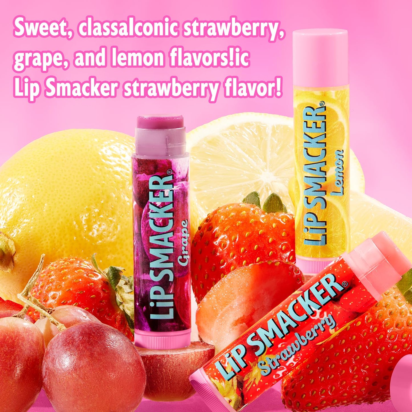 Lip Smacker Nostalgia Lip Balm Trio Tin, Moisturizing &amp; Hydrating Lip Care, Clear Glossy Finish, Fun &amp; Collectible Gift Set, Grape, Lemon, and Strawberry, 12g