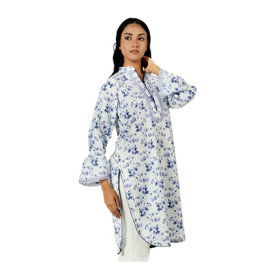 Basix White & Purple Cambric Fancy Shirt With Lace  CAS-511