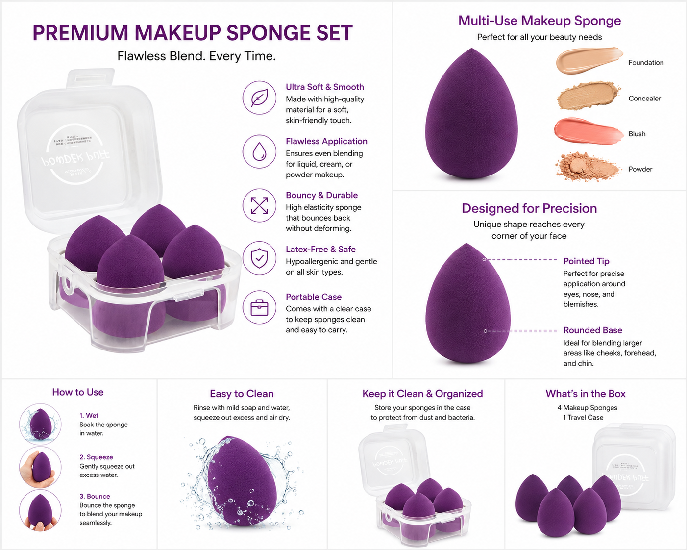 Lameila Powder Puff  Purple  A80210-5  4-Pack