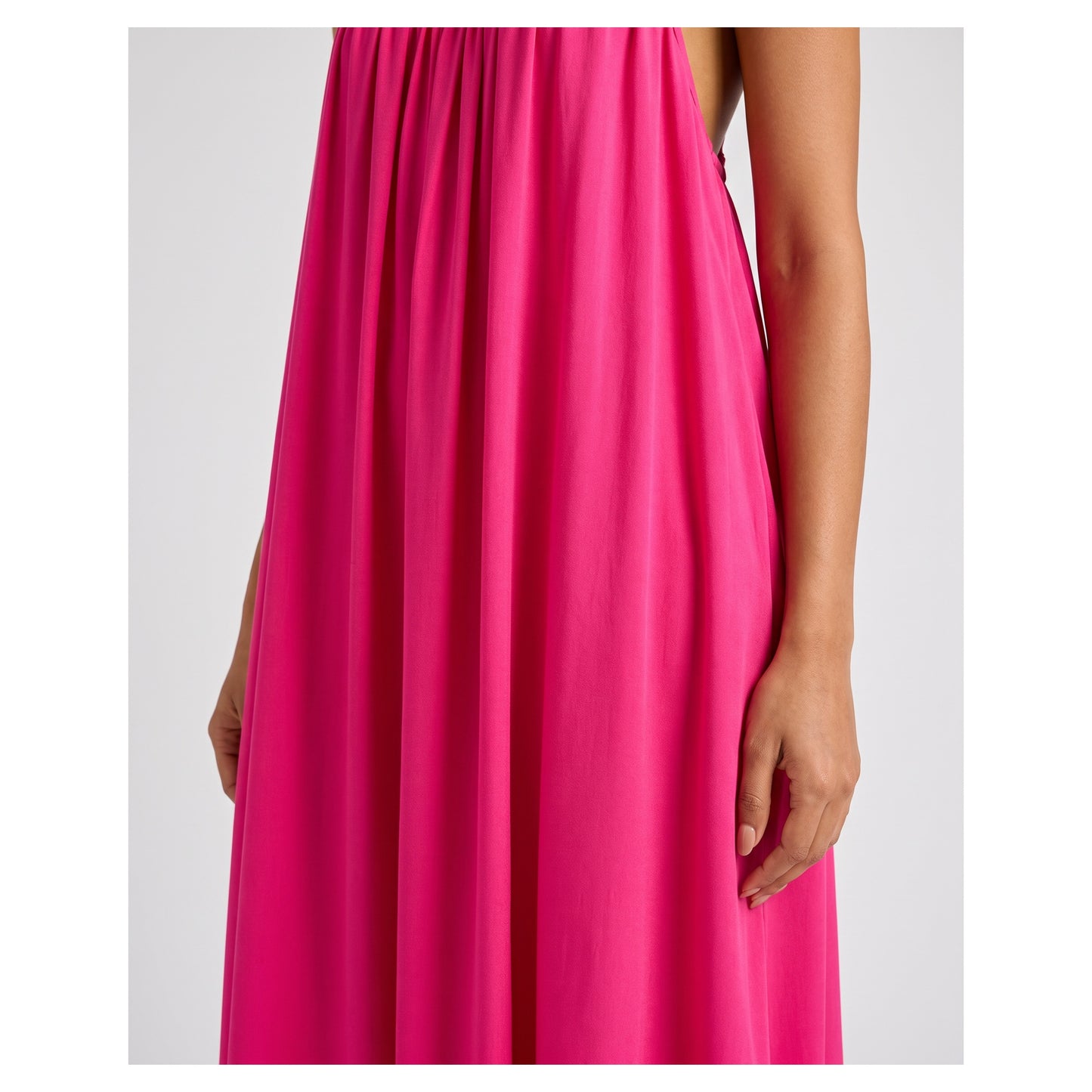 Basix Backless A-Line Gathered Maxi With Adjustable Straps & Tie Back, Hot Pink, Free Size, BM-103