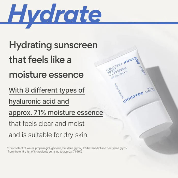 Innisfree Hyaluron Moist Sunscreen, SPF50+ PA+++ For Sensitive Skin, 50ml