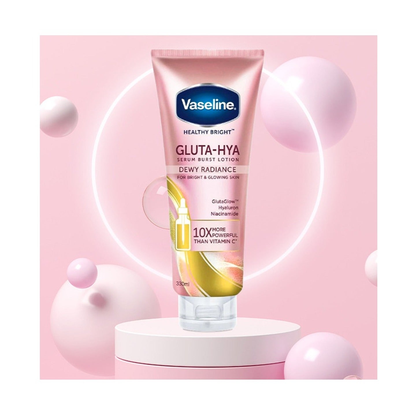 Vaseline Healthy Bright Gluta-Hya Dewy Radiance Serum Burst Body Lotion, 330ml