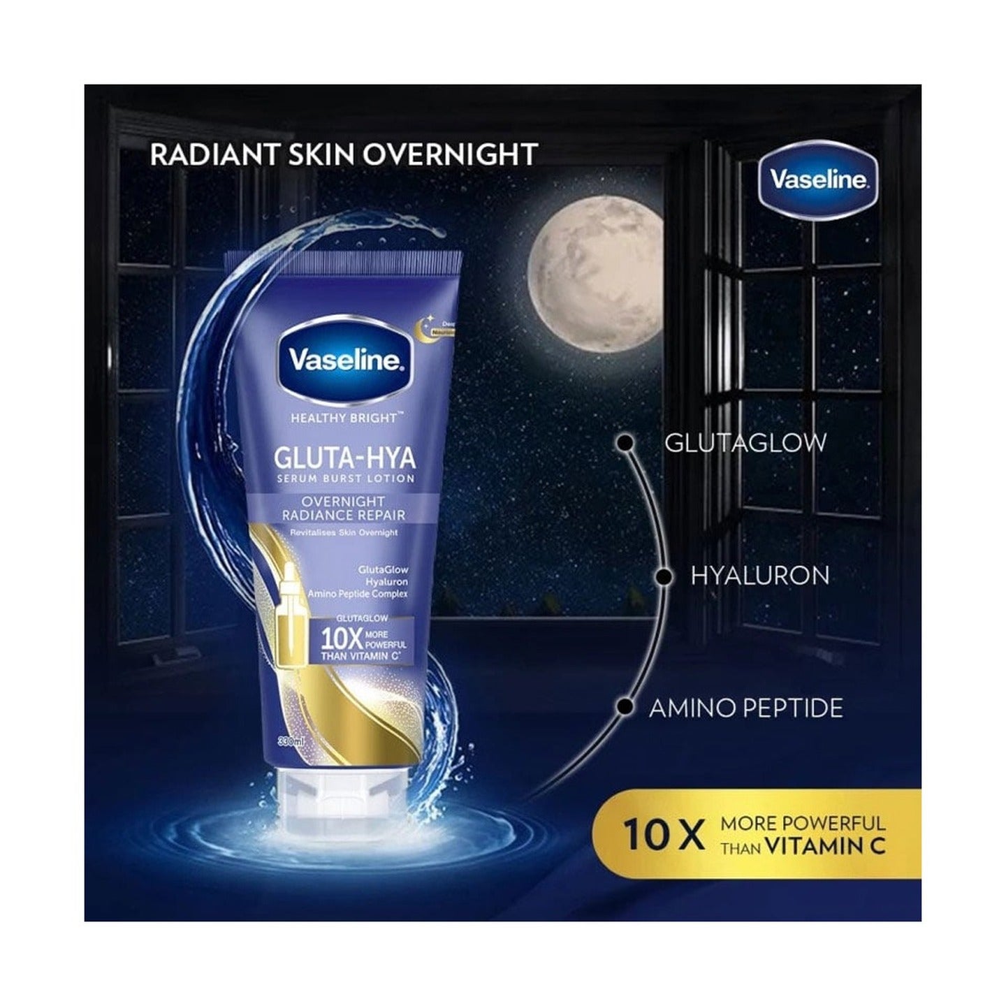 Vaseline Healthy Bright Gluta-Hya Over Night Radaince Repair Serum Burst Lotion  300ml
