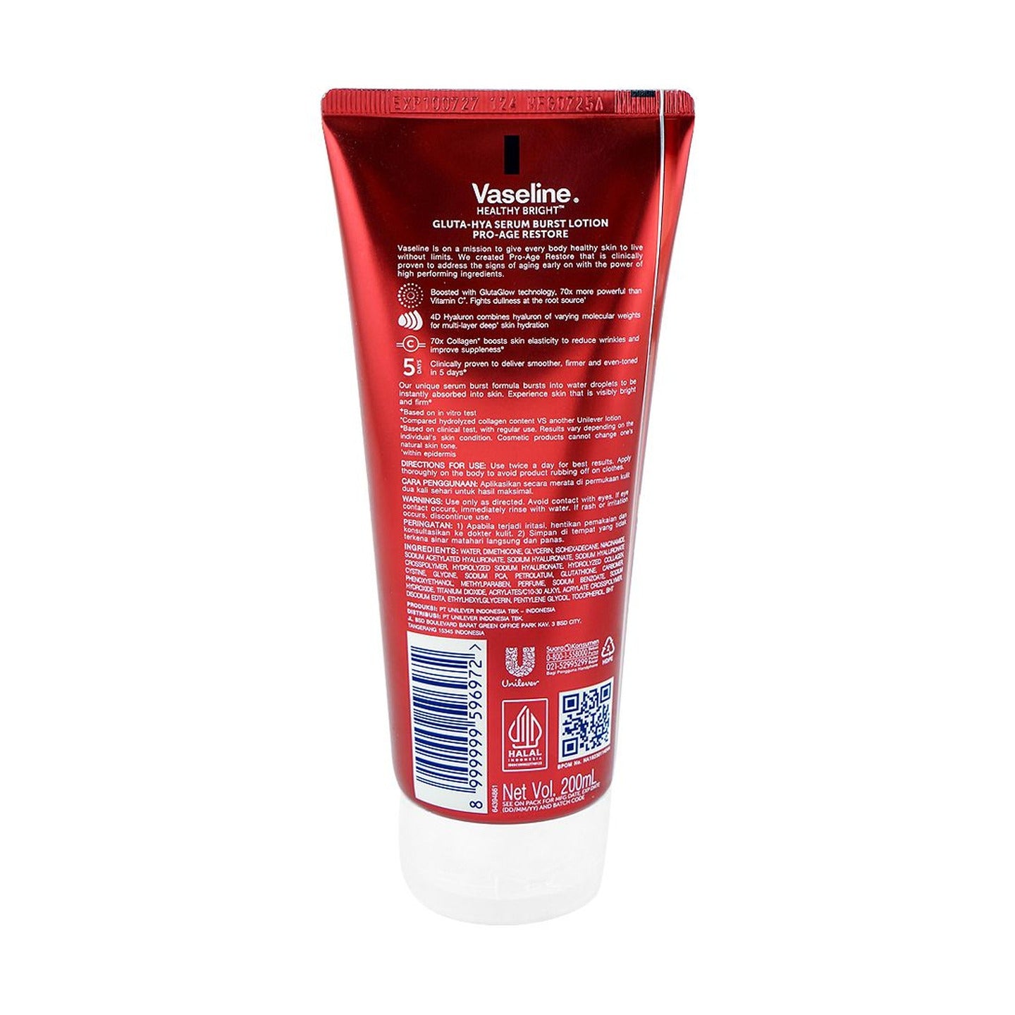 Vaseline Healthy Bright Gluta-Hya Pro-Age Restore Serum Burst Lotion  Glutaglow & Hyaluron  Anti-Aging  200ml