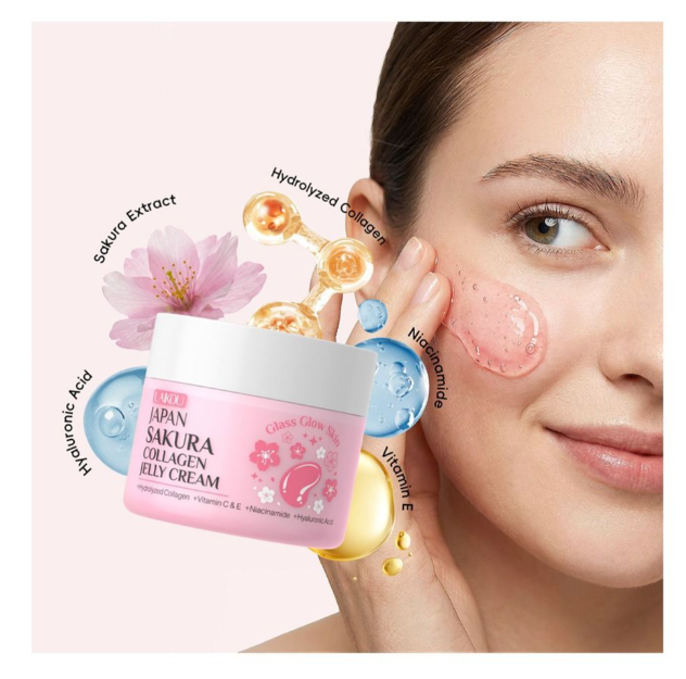 Laikou Japan Sakura Collagen Jelly Cream, Niacinamide, Hyaluronic Acid, For Dry Skin, 100g, LK32630A