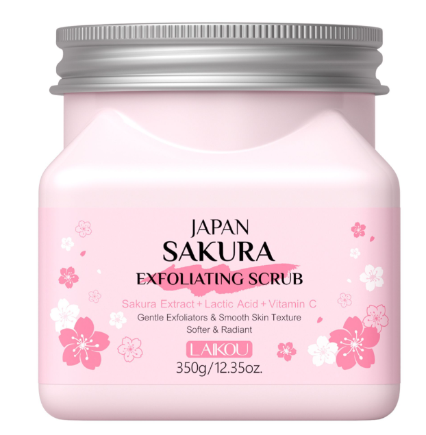 Laikou Japan 2-In-1 Sakura Exfoliating Scrub, Lactic Acid + Vitamin C, For Radiant Skin 350g, LK81997A
