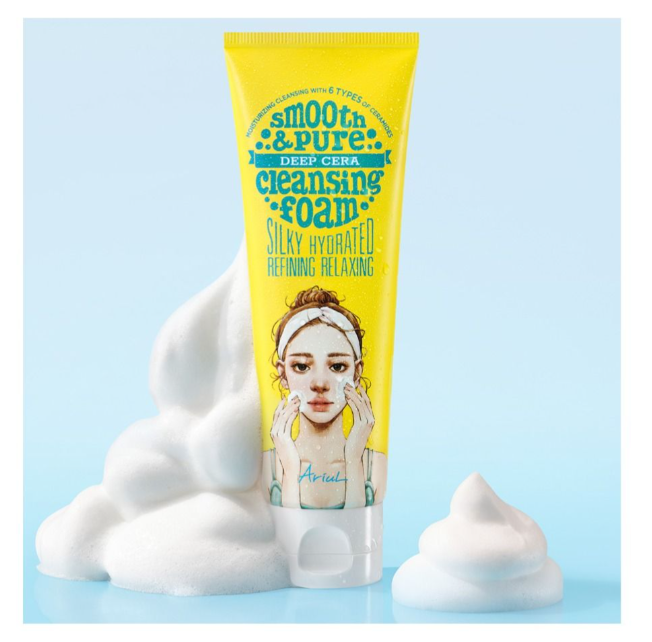 Ariul Smooth & Pure Deep Cera Cleansing Foam, Myristic Acid & Hyaluronic Acid, For Radiant & Healthy Skin, 120ml
