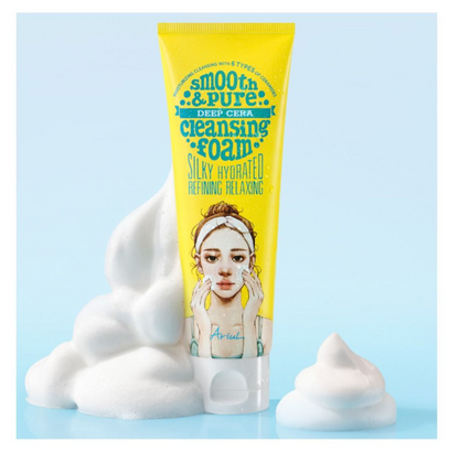Ariul Smooth & Pure Deep Cera Cleansing Foam, Myristic Acid & Hyaluronic Acid, For Radiant & Healthy Skin, 120ml