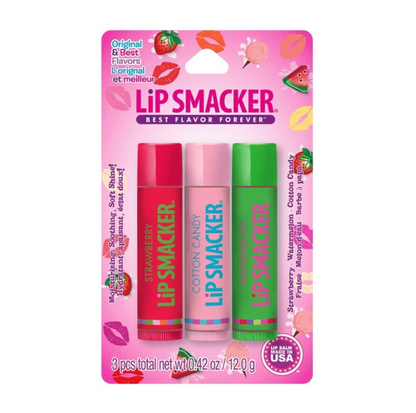 Lip Smackers Flavored Lip Balm Original &amp; Best - Moisturizing, Soothing Trio Strawberry, Watermelon, &amp; Cotton Candy, 3 Pcs, 12g