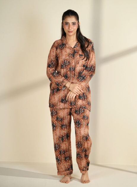 Basix Women's Floral Petals Loungewear 2 Pieces Set, Brown, LW-677