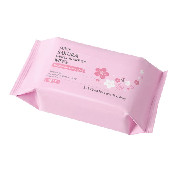 Laikou Japan Sakura Makeup Remover Wipes, Niacinamide, Hyaluronic Acid, 25-Pack, LK31657A