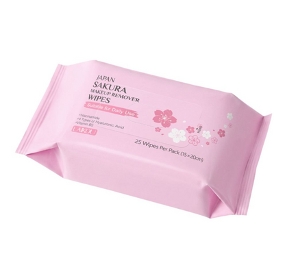 Laikou Japan Sakura Makeup Remover Wipes, Niacinamide, Hyaluronic Acid, 25-Pack, LK31657A