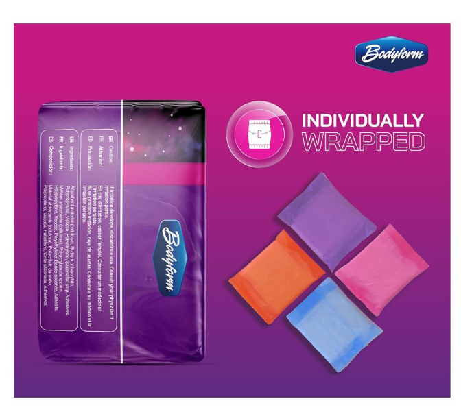 Bodyform Cushion Soft Overnight Maxi Sanitary Pads With Wings  8-Pack