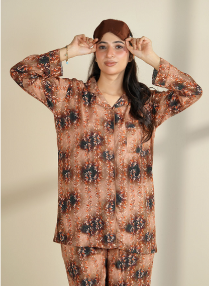 Basix Women's Floral Petals Loungewear 2 Pieces Set, Brown, LW-677