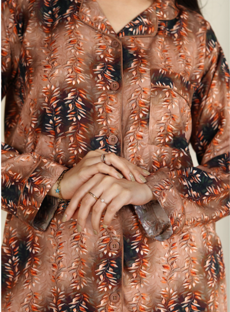 Basix Women's Floral Petals Loungewear 2 Pieces Set, Brown, LW-677