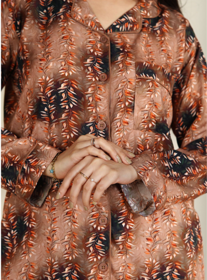 Basix Women's Floral Petals Loungewear 2 Pieces Set, Brown, LW-677