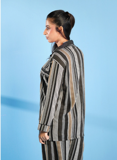 Basix Women's Stripes Loungewear 2 Pieces Set, Black Grey & White, LW-676