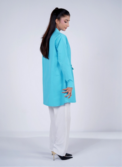 Basix Women's Cotton Button Shirt Satin Turquoise, WS-555