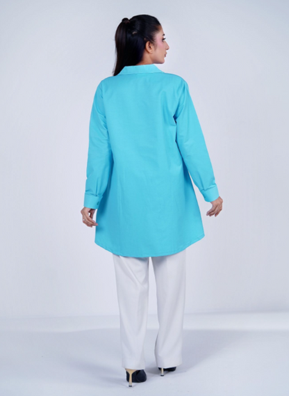 Basix Women's Cotton Button Shirt Satin Turquoise, WS-555