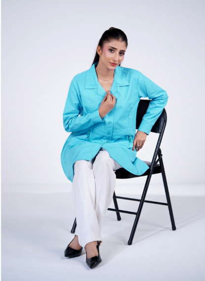Basix Women's Cotton Button Shirt Satin Turquoise, WS-555