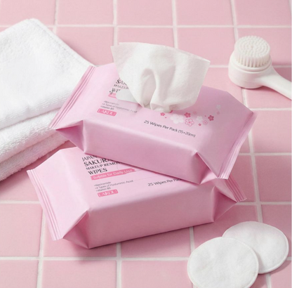 Laikou Japan Sakura Makeup Remover Wipes, Niacinamide, Hyaluronic Acid, 25-Pack, LK31657A