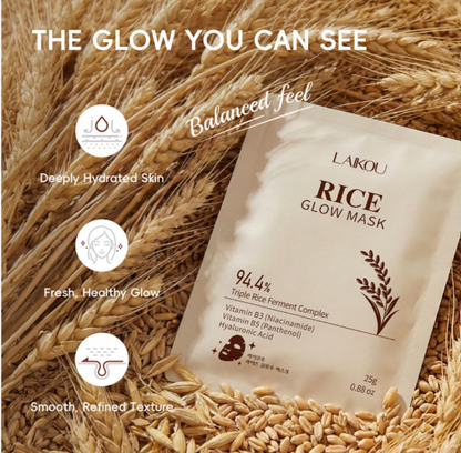 Laikou 94.4% Triple Rice Ferment Complex Rice Glow Mask, Hyaluronic Acid, Vitamin B5 & B3, For Hydrated Skin, 25g, LK31671A
