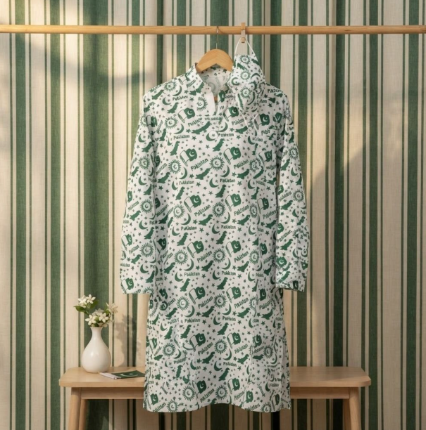 Basix Independence Day Pakistan Flag Kurti For Women, With Mask & Hair Band