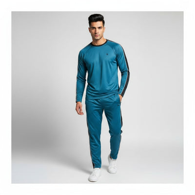Basix Dry Fit Full Sleeves Embroidered Men's Tracksuit, Teal & Black, TS-205
