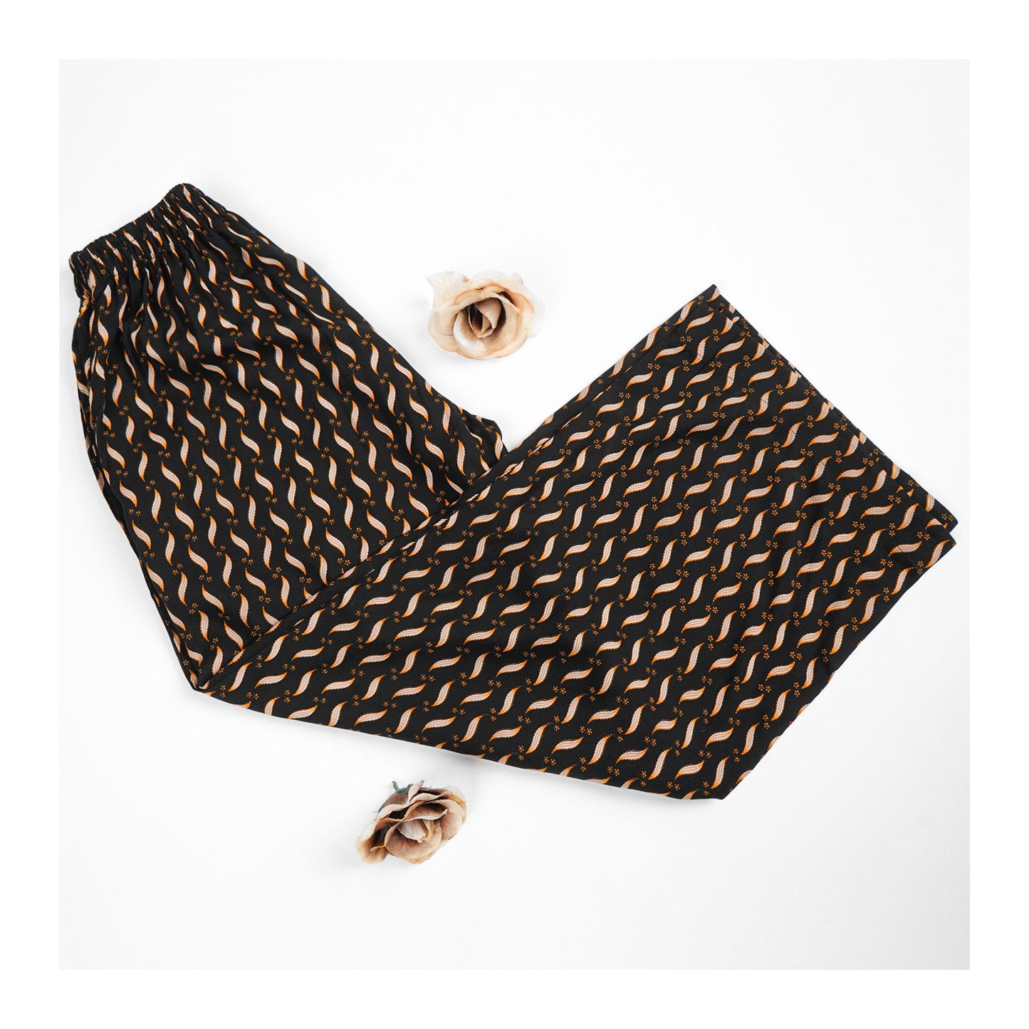 Basix Women's Twin Pocket Trouser, Black With Golden Petals, LT-620