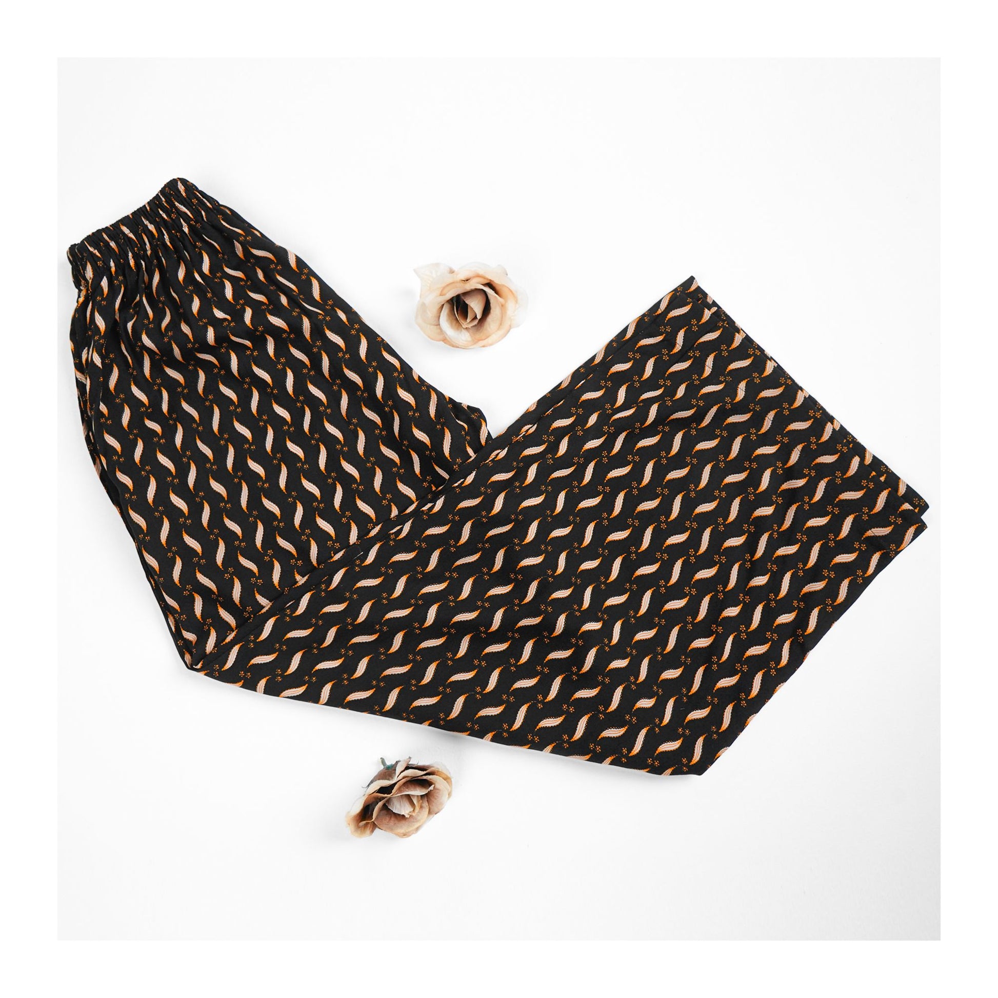 Basix Women's Twin Pocket Trouser, Black With Golden Petals, LT-620