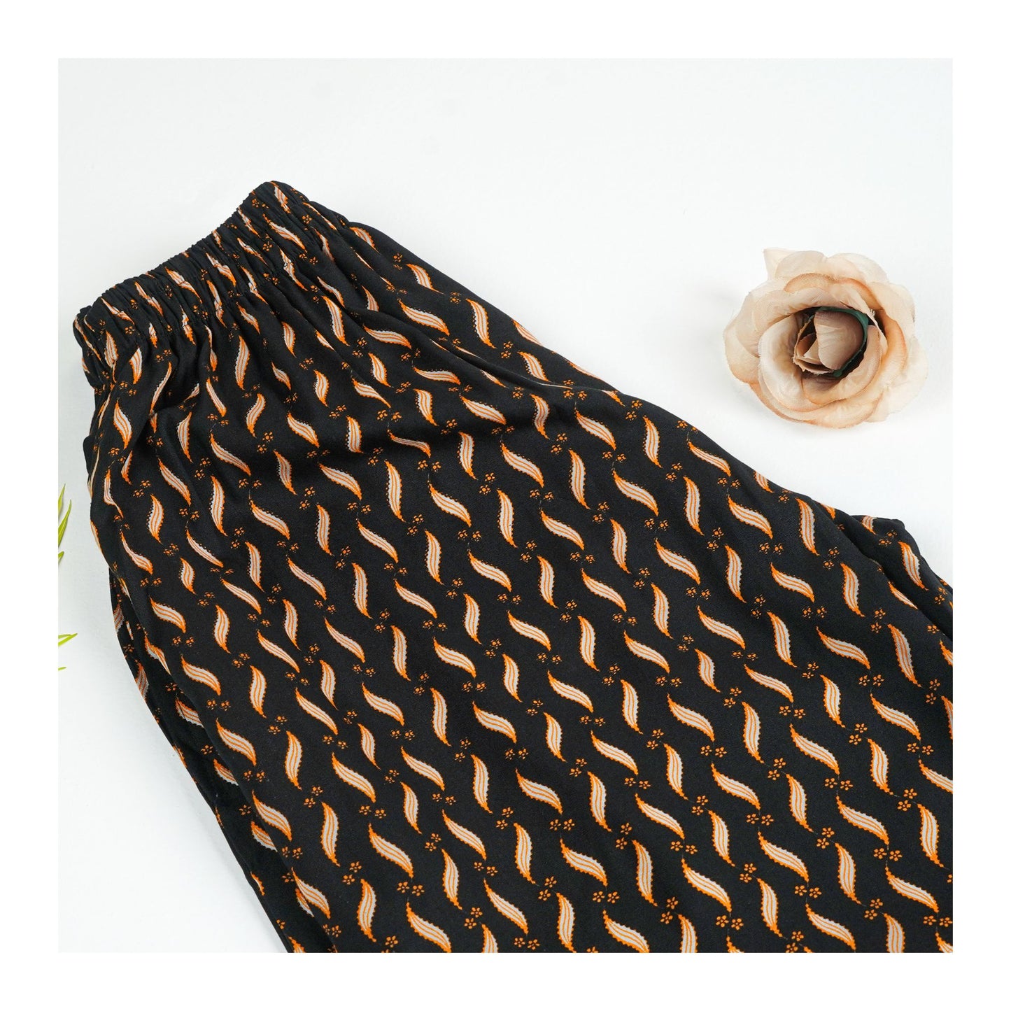 Basix Women's Twin Pocket Trouser, Black With Golden Petals, LT-620