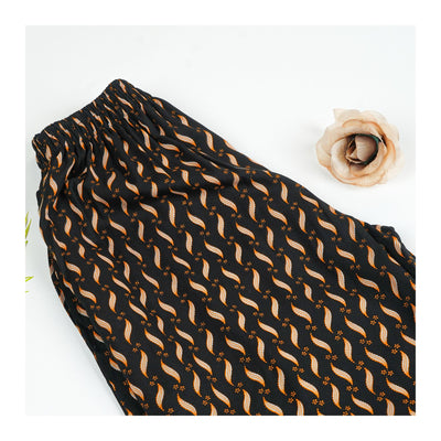 Basix Women's Twin Pocket Trouser, Black With Golden Petals, LT-620