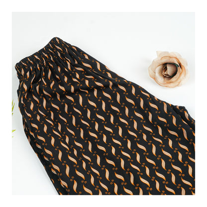 Basix Women's Twin Pocket Trouser, Black With Golden Petals, LT-620