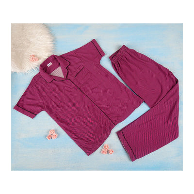 Basix Girl's Short Sleeves Nightwear 2-Piece Set, Dark Magenta With Black Stars, GRL-189