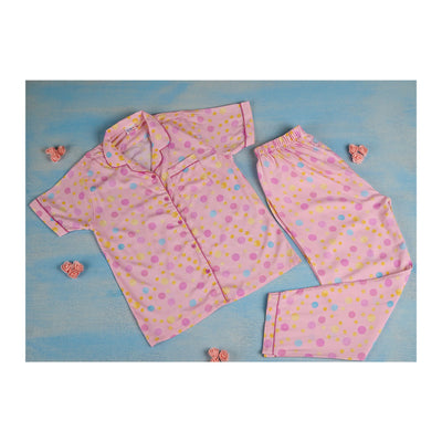 Basix Girl's Short Sleeves Nightwear 2-Piece Set, Pink Multi Colored Polka Dots, GRL-190