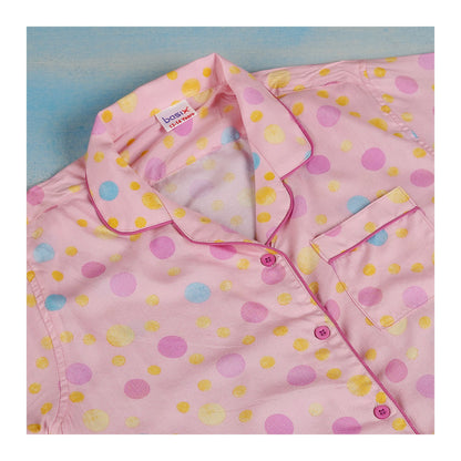 Basix Girl's Short Sleeves Nightwear 2-Piece Set, Pink Multi Colored Polka Dots, GRL-190