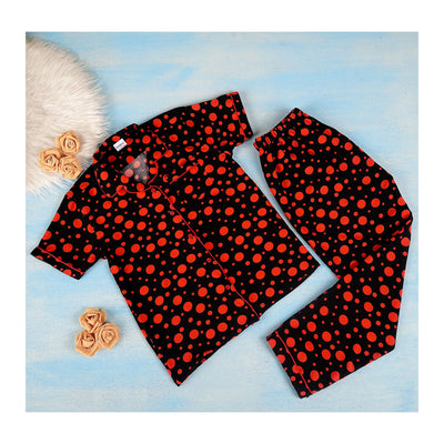 Basix Girl's Short Sleeves Nightwear 2-Piece Set, Black & Red Big & Small Polka Dots, GRL-192