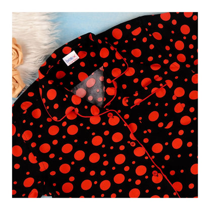 Basix Girl's Short Sleeves Nightwear 2-Piece Set, Black & Red Big & Small Polka Dots, GRL-192