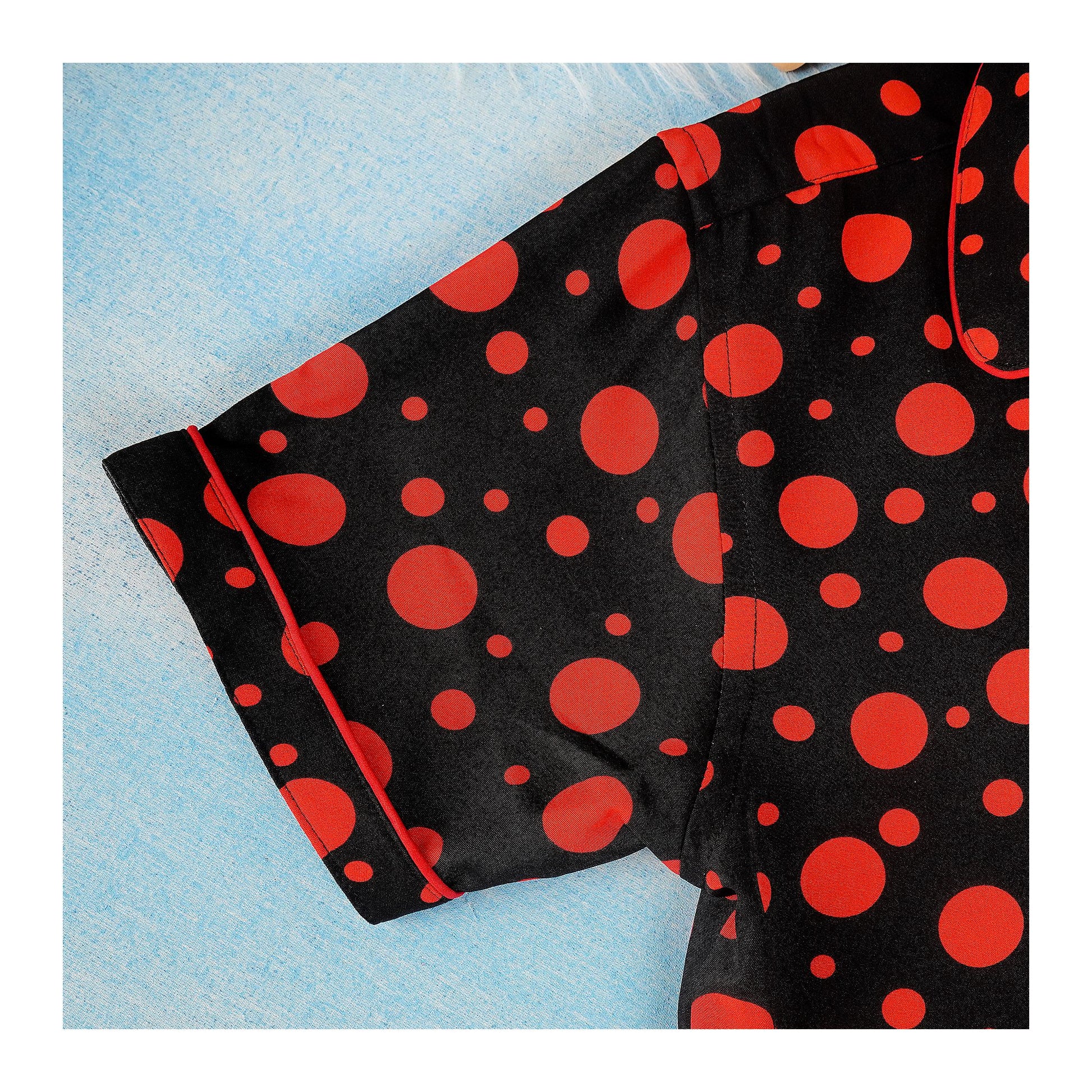 Basix Girl's Short Sleeves Nightwear 2-Piece Set, Black & Red Big & Small Polka Dots, GRL-192