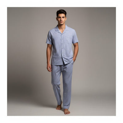 Basix Men's Stripes Short Sleeves Loungewear, 2 Piece Set, Grey & White, LW-841