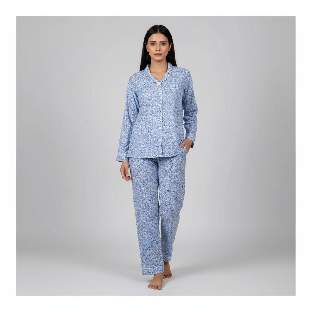 Basix Women's Flora Loungewear 2 Pieces Set, Sky Blue &amp; White, LW-673