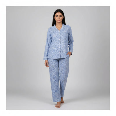 Basix Women's Flora Loungewear 2 Pieces Set, Sky Blue & White, LW-673